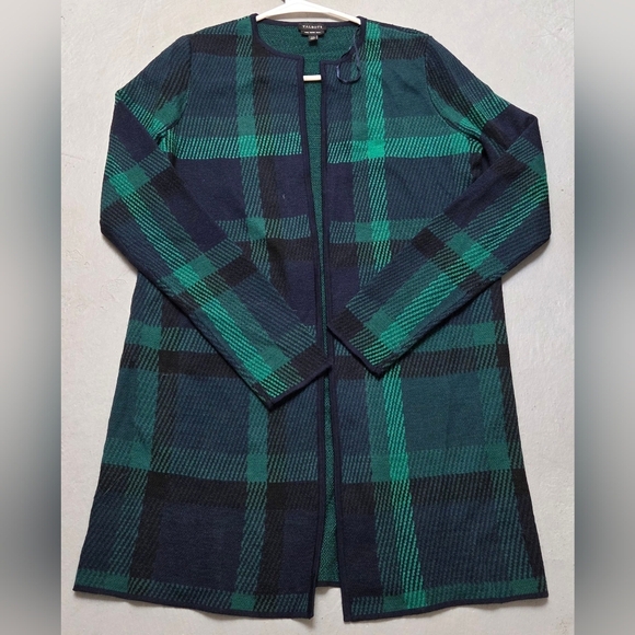Talbots Women's Checkered 100% Merino Wool Sz XS Cardigan Dark Green and Navy - Picture 10 of 11